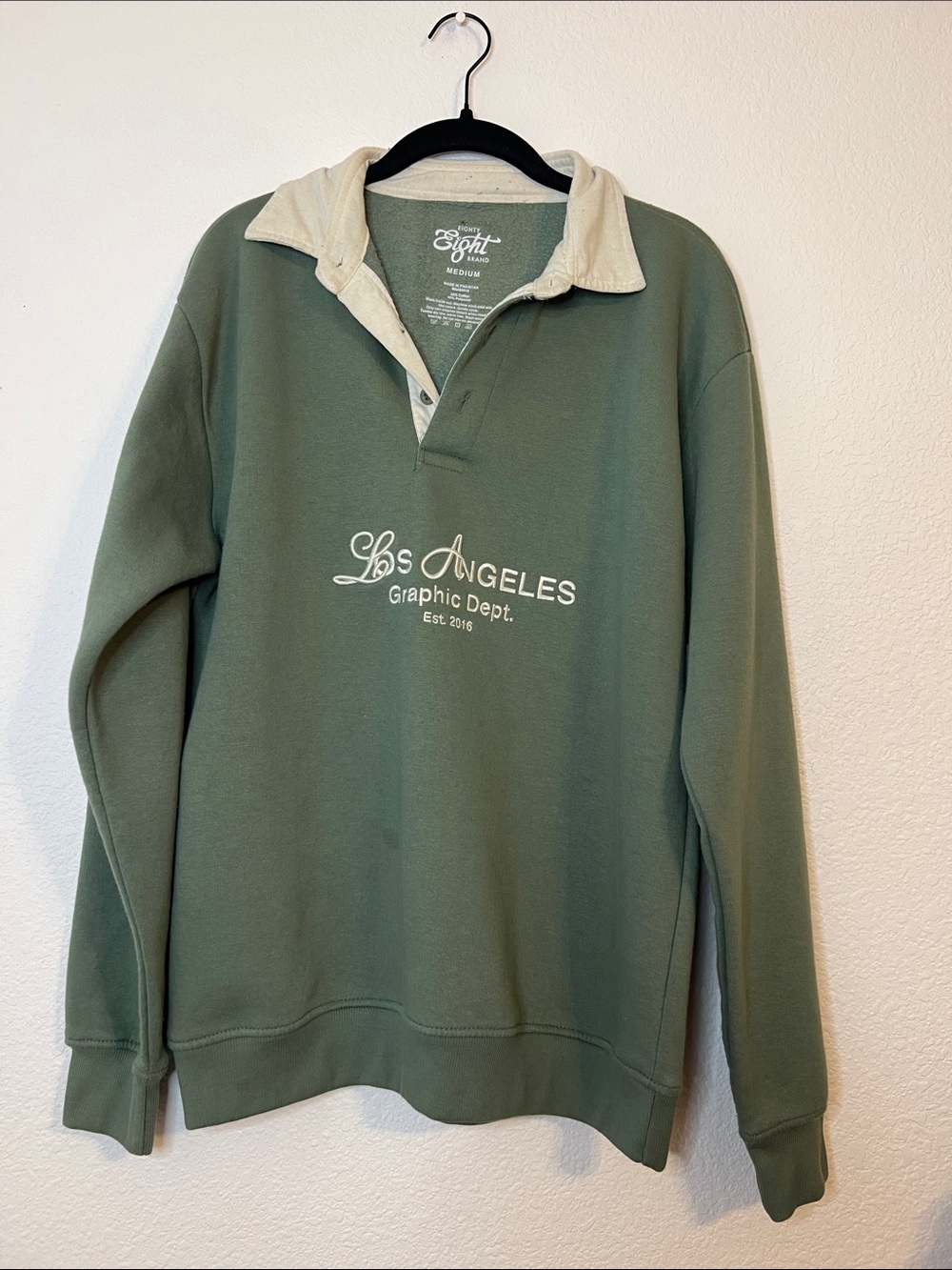 Eighty Eight Olive Green Pullover with Cream Collar